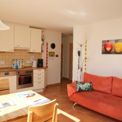 Küche und Wohn- und Essbereich der Wohnung Apfel